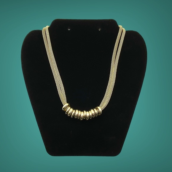 Mesh Chain With Gold Rings Double Strand Statement Necklace - Picture 1 of 9